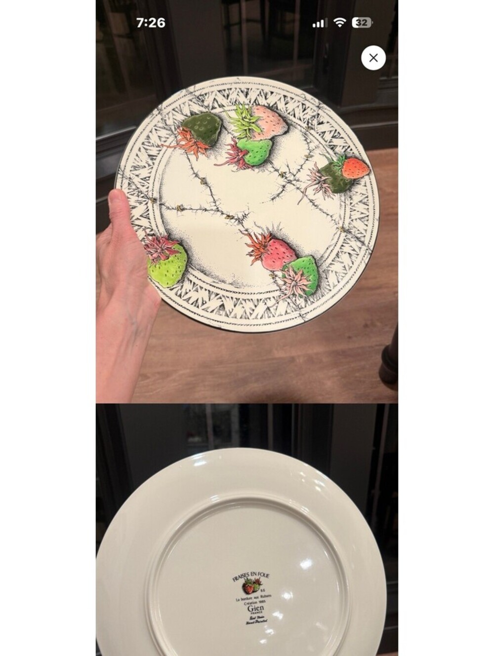 Vintage Gien France Fraises En Folie Strawberry 11 7/8” Plate Hand Painted